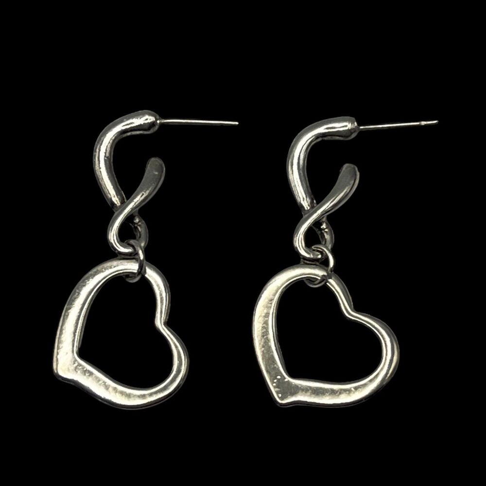 Vintage Earrings Silver Tone Infinity Open Hearts Twist Dangle Charm Romantic